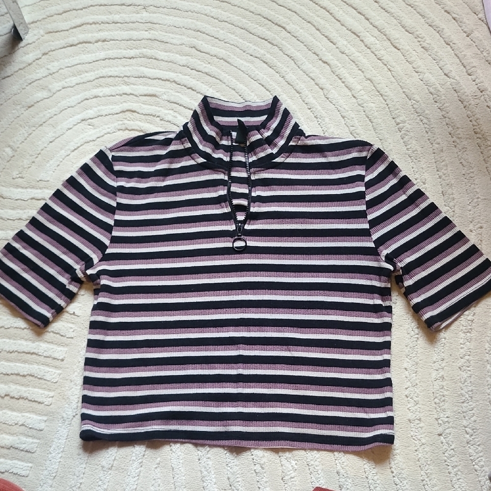 Striped Crop Top with Zipper
